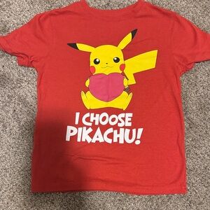 Red Pikachu Kids T-Shirt with pink heart